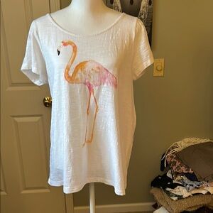 J. Jill White Flamingo Short Sleeve Tee